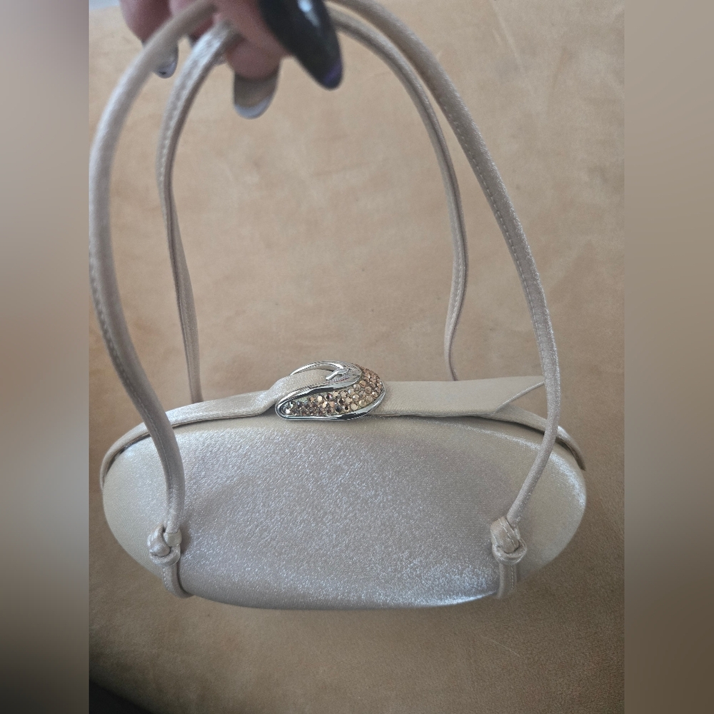 Vintage Rodo Italian Satin Gold Buckle Clutch Bag, Inner Pocket